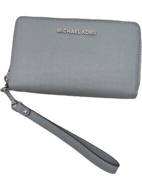 Michael Michael Kors Jet Set Travel Leather Wristlet Wallet Sky Blue